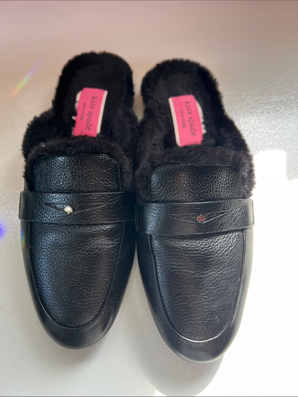 Kate Spade Black Leather Fur-Lined Loafers
